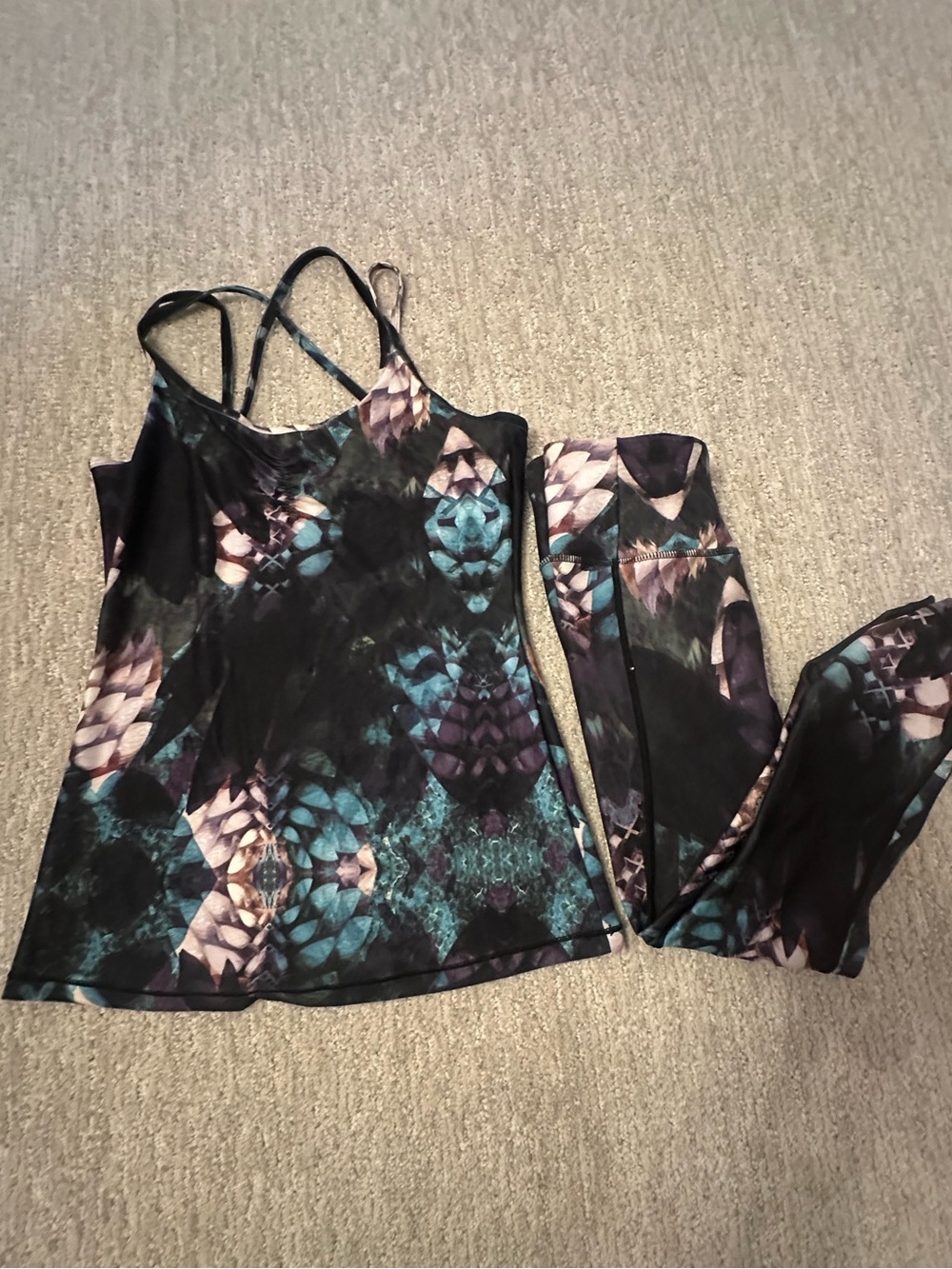 CALIA by Carrie Underwood Black Teal Purple Patterned Tank & matching pants